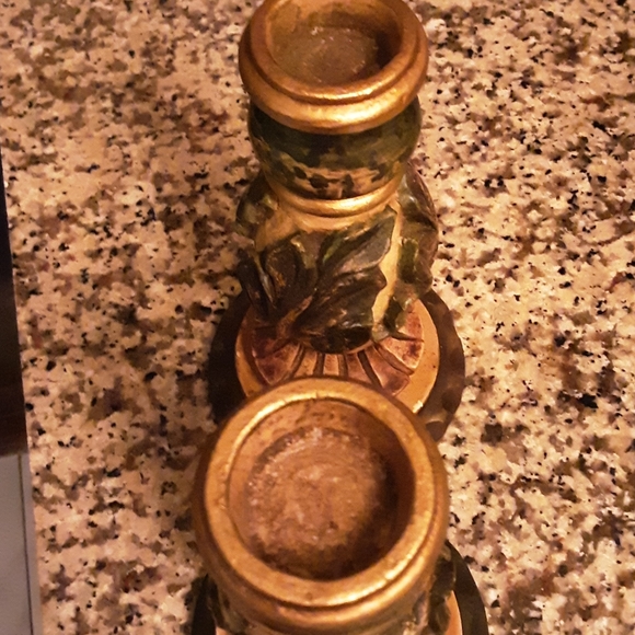 2 (set) Wooden carved pillar candle holders - Picture 4 of 5